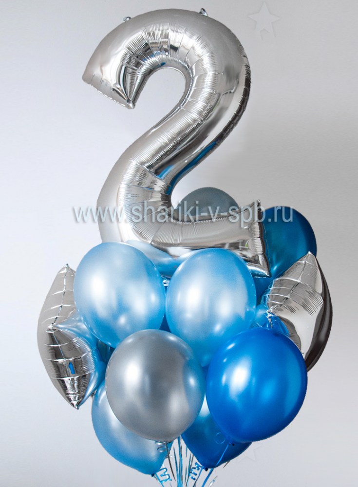 набор из голубых, синих и серебряных шаров